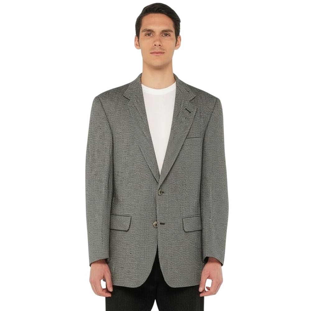 Bill Blass Blazer Mens Gray Herringbone Notch Lapel Blazer Classic Vintage